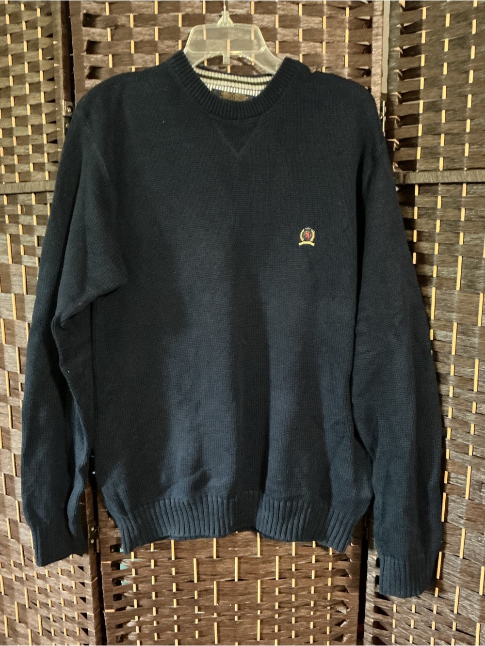 Tommy Hilfiger Men’s Navy Crewneck Sweater with Small Embroidered Crest